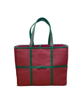 Ralph Lauren Women’s Red & Green Woven Linings Open Top Stitch Detailing Tote